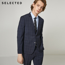 SELECTED Slade men's fashion plaid slim business suit jacket T)41935X501