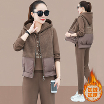 2021 autumn and winter New plus velvet padded casual sportswear suit women famous brand fashion lamb velvet three sets