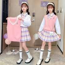 Children Sweater Waistcoat Girl Spring Autumn Jk Sweater Girl Knit Vest Autumn Winter College Wind Shoulder Foreign Air Waistcoat