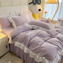 Warm Korean style ~ small puff gentle girl style ~ solid color ins Wind bed skirt ~ bed linen four-piece quilt cover