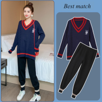 2021 autumn and winter New pregnant women sweater Korean fashion hot mom wear sweater set long sleeve top two sets