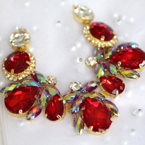 Red shiny rhinestone foldable flower collar decorative neckline trim hand-stitched shoe bag accessories DIY waist chain