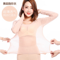 Summer ultra-thin transparent skin tone mesh base shirt long sleeve flesh color dance invisible bottoming underwear performance clothing plus size