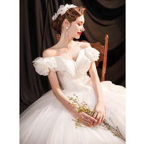 Angels wedding dress Princess Fan French romantic trendy new wave petals shoulder Bride wedding dress 18812