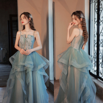 Fresh Temperament Green Harness Bride Wedding Toast Toast Banquet Performance Art Examination Wedding Gown 18968