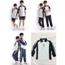 Free sewing school badge Shunde District school uniform Primary school students summer short-sleeved t-shirt pants suit Autumn and winter zipper jacket plus cotton