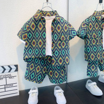 Boys summer clothing short sleeve suit 2022 new foreign air lining clothes baby clothes wave children trendy handsome 2 sets