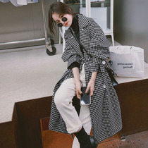  MAJE KARA autumn 2021 new womens chidori plaid windbreaker female mid-length temperament first coat female