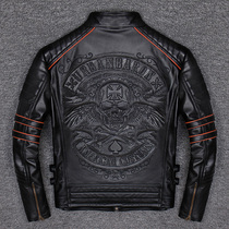 New embroidery skull motorcycle leather leather slim leather slim leather jacket men riding motorcycle clothing cowhide jacket
