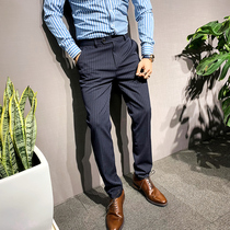 Mr. Huis new striped trousers mens Korean slim slacks male professional business groom suit long pants