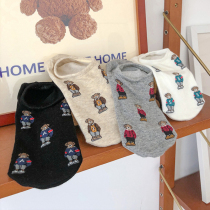 Summer Cute Little Bear Boat Socks for men and women Socks Pure Cotton Cartoon Invisible Socks Silicone anti-slip and cotton socks