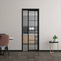 Opai Oponi wood door black frame household plug-in sliding door Hollow glass bathroom door Titanium magnesium alloy Nuomei