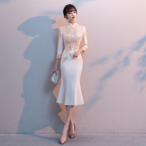 Banquet cheongsam evening dress female 2021 New noble fish tail slim slim dress long vocal art test