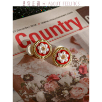 AFs Year-round Wine Red Round Superior Ear Clip Woman Without Earhole Mosquito Coil Pan Pearl Retro Style Ear Nail