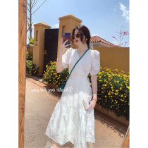 2021 summer new French V-neck maternity jacquard white temperament dress sweet age-reducing one-piece skirt
