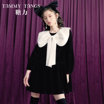 (Mall same) Sugar Power 2022 autumn new long sleeves detachable bow doll collar velvet dress woman