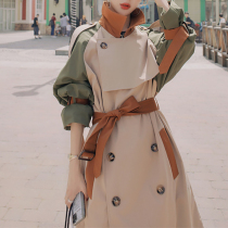 High-end boutique windbreaker womens long 2021 autumn and winter clothes New Korean version loose color color vintage coat