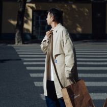 Forty-ninth day autumn and winter handsome mid-length tooling trench coat mens loose coat Tide brand Youth shoulder coat