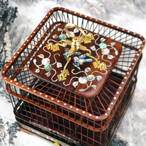  Export Luo Dian mahogany square birdcage inlaid with colored shellfish red shellfish embroidered eye bird cage red acid branch purple sandalwood birdcage