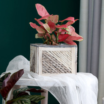 Nordic rattan Wicker straw wood flower pot square decorative ornaments garden green plant flower pot window landscape flower basket