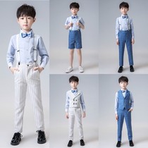 Childrens blue plaid suit suit boy dress British small model catwalk section autumn wedding flower girl suit man