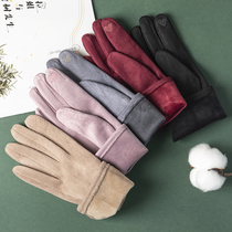 Outdoor winter non-freezing hands small embroidery touch screen suede five finger gloves warm touch screen gloves plus velvet women