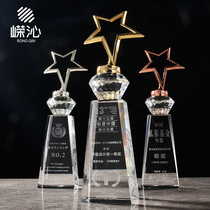  Metal high-end five-star crystal trophy Diamond sports competition lettering Company school Guanya season gold silver and bronze medal