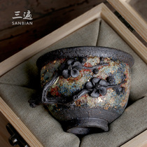(Solitary hand) Japanese rock mining tea cup pure handmade old rock mud kung fu tea wood burning Master Cup Single Cup