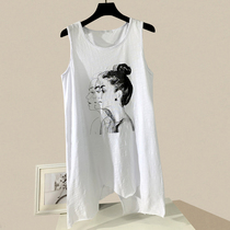 2021 summer Korean irregular version of bamboo cotton sleeveless vest long T-shirt skirt breathable simple Joker top