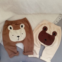 South Korean newborn baby outside wearing long pants for spring and autumn clothes for men and women baby cartoon Cubs big PP pants casual Harun pants