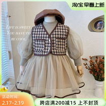 Girls dress Dress Autumn Dress New Children Thousands Birds Gagna Dress Dress Suit Spring Autumn Korean Version Female Baby Princess Dress