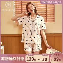 Pajamas womens summer thin ice silk couple short-sleeved shorts suit 2021 new wave dot homewear two-piece set