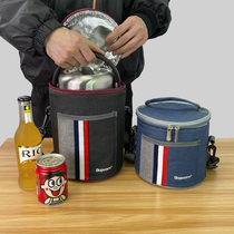 Korean-style insulated bucket bag Hand bag round lunch box bag thickened aluminum foil large work rice bucket bag lunch bag