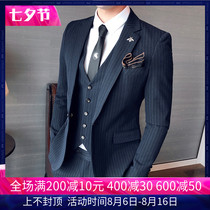 Rich bird suit suit Groom wedding dress mens three-piece Korean slim casual formal suit small suit men