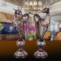 Pakistan bronze animal pair of deer handmade craft black paint color pair of deer home decoration ornaments Wedding gifts