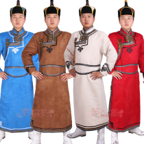 Mens Mongolian robe imitation deer velvet Mongolian performance dance costume male daily minority clothing Mongolian clothes