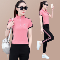 Jordano sports suit womens summer 361 thin short-sleeved nine-point pants two-piece fashion casual breathable running