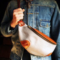 Old Hawker Leather Day Style Retro Canvas Genuine Leather Large Capacity Diagonal Satchel Shoulder Zip Chest Bag Waist Bag Dumplings Dumplings