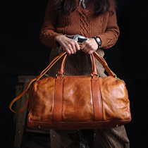 New quality Implanted Tanning Head Layer Cow Leather Retro Make Old Travel Bag Large Number Capacity Genuine Leather Single Shoulder Carry-on Fitness Bag