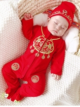 Korean Baby Full Moon clothes autumn and winter high-end foreign style men and women Baby 100 days to catch the week dress one year old one-year jumpsuit Red