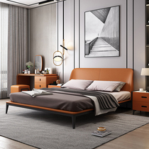 Heisenberg double bed master bedroom 2021 New Italian light luxury leather bed modern simple wedding bed solid wood bed