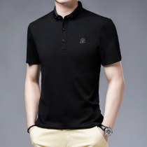 Summer ice silk short-sleeved t-shirt mens solid color lapel daddy Mulberry silk thin casual trend Polo shirt