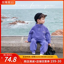 Childrens clothing boys autumn winter clothing set thickened 2021 New Baby plus velvet sweater sports two-piece Foreign Air tide