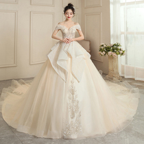 A shoulder wedding dress 2021 new bride temperament main yarn Super Fairy Palace thin pregnant women cover pregnant belly tail summer