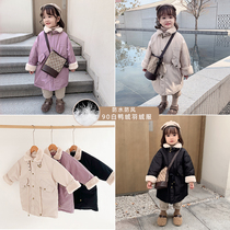 Youyou childrens clothing winter fashion girl anti-season foreign style childrens down jacket baby middle and long white duck down autumn and winter tide