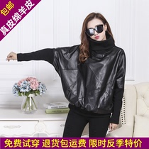 European Station 2021 early autumn loose sweater womens new large size leather leather jacket women plus velvet jacket slim leather jacket