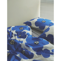 Steamed buns) Klein blue flowers) cotton twill three-four piece set retro floral sheets bed hats kit