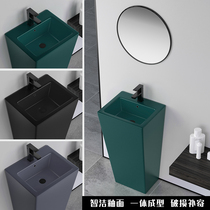Nordic matte all black column basin square ceramic wash basin balcony toilet basin integrated floor standing column Basin