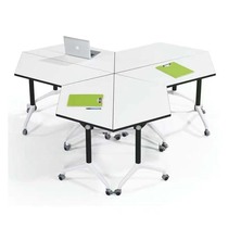 Multifunctional trapezoidal mobile folding conference table training table can be spliced combination desk pulley long strip desk round