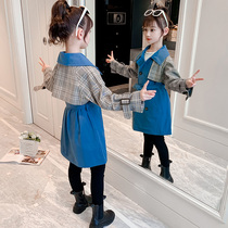 Girls  medium and long windbreaker autumn 2021 new Korean version of the super foreign style college wind girl big boy spring and autumn jacket